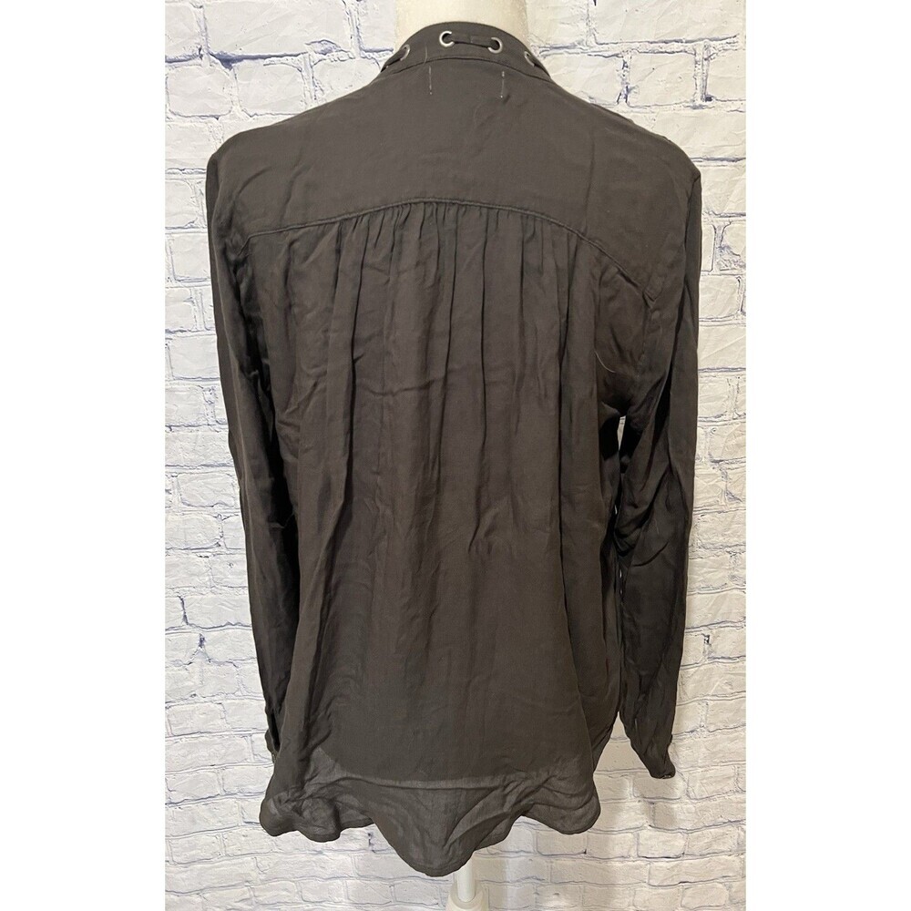 Cloth & Stone Blouse Womens Olive Small Long Sleeve V-Neck High-Low Tie Neck - Picture 4 of 7